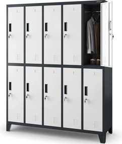 Metalowa szatnia 10-skrytkowa Bartek 136x45x172 cm antracyt/biały