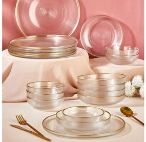 18‑częściowy zestaw obiadowy — przezroczyste szkło ze złotym wykończeniem