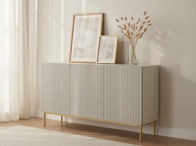 Komoda Nicole 150 cm trzydrzwiowa z ryflowanym frontem - kaszmir / złote nóżki