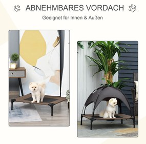 Łóżko dla Psa PawHut z Baldachimem dla Lepszego Wypoczynku, Oddychające, Idealne na Zewnątrz, Kawa+Czarny, 76x61x73cm