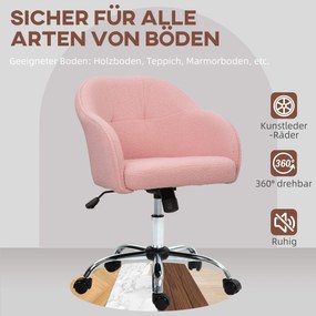 HOMCOM Fotel biurowy, ergonomiczny z funkcją bujania, w wyglądzie futra teddy 56 x 61 x 86 cm Różowy