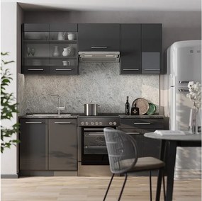 Zabudowa kuchenna antracyt wysoki połysk 200x60x81.6 fame-line