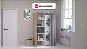 Szafka do pralni na 2 urządzenia z zasłoną - Naturalny jasny - szer. 111 x wys. 184 cm - JAZANO