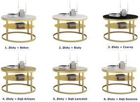 Okrągły stolik kawowy z metalowym stelażem złoty + dąb sonoma - Robini 3X