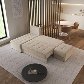Masseno Narożnik NORVI z funkcją spania i pojemnikiem na pościel Narozniki L, Rozkładana sofa - Beżowy, PAROS 02