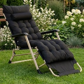 Leżak ogrodowy, składany, z poduszką Malta 010, czarny/złoty