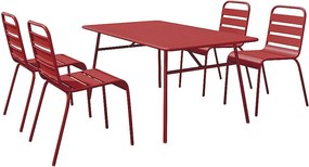 Metalowy zestaw jadalniany do ogrodu – stół o długości 160 cm i 4 krzesła sztaplowane – czerwony – MIRMANDE od MYLIA