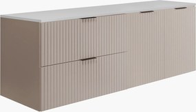 Zestaw łazienkowy: szafka z szufladami i szafka z drzwiami 57×46×160 cm, kolor: kaszmir / blat biały, uchwyt czarny