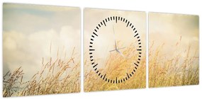 Obraz - Pole jesienią (z zegarem) (90x30 cm)