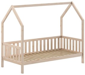 Łóżko dziecięce z litego drewna sosnowego w kształcie domku ze stelażem 90x200 cm Cabane – Vipack