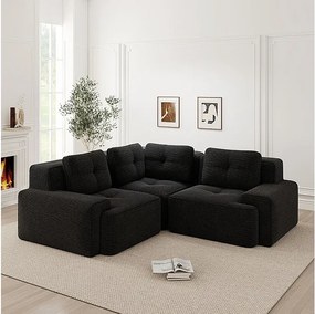 Canapé d'angle gauche modulable en velours côtelé, avec 4 coussins, 177x177x69cm, Noir