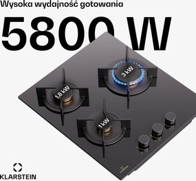 Klarstein Goldflame 45cm Płyta gazowa 3 palniki Czarny
