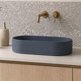 Massi Umywalka betonowa nablatowa owalna 58 x 36 cm bez otworu na baterię BLAR Blue Jeans