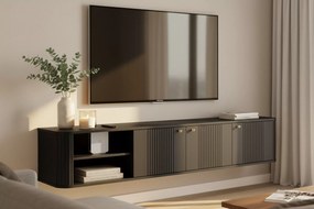 Szafka RTV Vesper 3D wisząca 187 cm na cokole - czarny / złote uchwyty