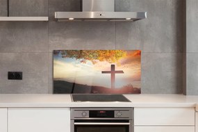 Szkło do Kuchni na Ścianę Krzyż na tle Drzewa Życia