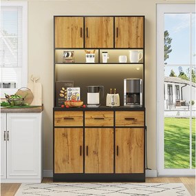 Komoda wysoka z 6 drzwiami i 3 szufladami - 100 x 40 x 180 cm - Diody LED i port ładowania - Drewno MDF - Regulowane półki - Naturalny + czarny