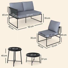 Outsunny Zestaw mebli ogrodowych lounge, 4-5 osób, kanapa dwuosobowa, stolik, krzesło, grube poduszki, siatkowe siedziska | Aosom PL