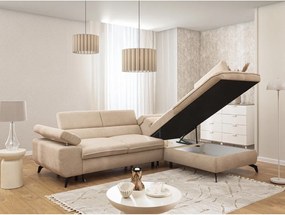 Beżowy narożnik z tkaniny szenilowej (prawostronny/w kształcie litery L) Marbeya – Ropez