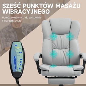 Vinsetto Obrotowy fotel biurowy z podnóżkiem, funkcją masażu, obszyty skórą ekologiczną, 68,5x68,5x113-121cm