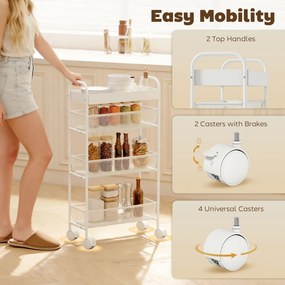 HOMCOM Wózek kuchenny metalowy, 3 kosze, wąski design, 4 koła, do kuchni, salonu, łazienki, biały