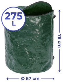 Torba ogrodowa zapinana na zamek błyskawiczny, poliestrowy worek z pokrywą i 2 uchwytami - 275 l