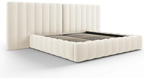 Beżowe tapicerowane łóżko dwuosobowe ze schowkiem i stelażem 180x200 cm Gina – Milo Casa