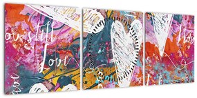 Obraz - Serce na abstrakcyjnym tle (z zegarem) (90x30 cm)