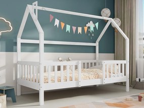 Łóżko domek drewniane - 90x200 cm - z stelażem na listwy - Białe