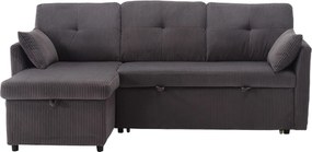 Narożnik - sofa z poduszkami i schowkiem na siedzisko - boczne kieszenie - ciemnoszary
