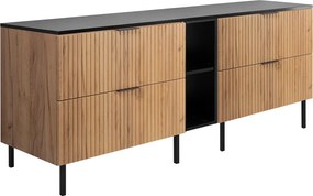 Szafka pod umywalkę, dąb Craft / czarny + czarny uchwyt, 180 (2 x 80 + 20) x 77 x 46 cm + blat, czarne nogi