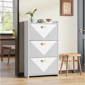 Szafka na buty do przedpokoju - 70 x 30 x 120 cm - z 3 drzwiami uchylnymi - MDF - biała