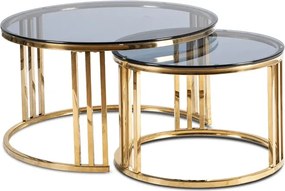 Zestaw Stolików Kawowych TRITON MAX 60 cm/80 cm Szary/Złoty Glamour