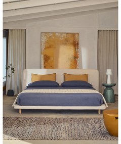 Beżowe tapicerowane łóżko dwuosobowe 160x200 cm Odum – Kave Home