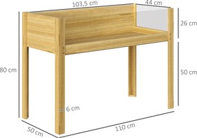 Outsunny Wysoki Grząd, Drewniana Skrzynka na Rośliny z Akrylowymi Płytami, na 118 L Ziemi, z Otworami Drenażowymi, 110 x 50 x 80 cm