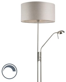 Lampa podłogowa ze stali i szarego klosza z regulowanym ramieniem do czytania - Luxor Nowoczesny Oswietlenie wewnetrzne