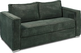 Kanapa 4-osobowa rozkładana typu express ze sztruksu w butelkowej zieleni - Miejsce do spania 160 cm - Materac 18 cm - LORETO