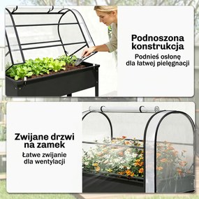 Outsunny Podwyższana grządka z nakładką szklarniową, pojemnik z otwieraną pokrywą, rolowane drzwi na zamek, otwór odpływowy Czarny | Aosom PL