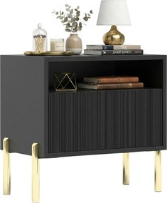 Czarna ryflowana szafka nocna w stylu glamour L0-E75