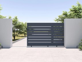 Brama elektryczna przesuwna ażurowa z antracytowego aluminium szer. 374 x wys. 165 cm - PRIMO