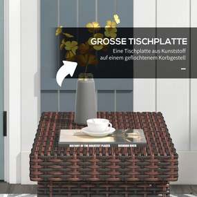 Outsunny Stolik ogrodowy Stolik kawowy zewnętrzny Stolik kawowy, PE-rattan, odporny na warunki atmosferyczne, 60 cm x 41 cm x 41 cm, Brązowy