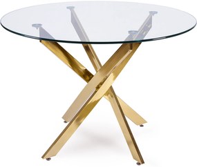 Zestaw Stół Okrągły SALLO 110 cm i 4 Krzesła Tapicerowane Plecione DAN Beżowe Glamour