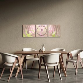 Obraz - Podróż do różowego królestwa (z zegarem) (90x30 cm)