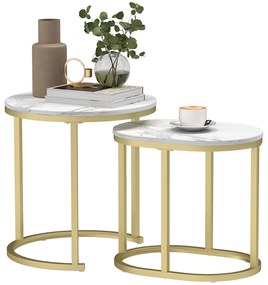 HOMCOM Zestaw 2 stolików kawowych, Okrągły i owalny stolik, składane, imitacja marmuru, Stal, Ø50 x 50,5 cm, Biały