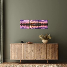 Obraz fioletowego nieba (z zegarem) (90x30 cm)