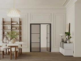 Drzwi kompletne 2-skrzydłowe dwustronne z aluminium i dymionego szkła hartowanego - 2 x wys. 204 x szer. 73 cm - Czarny - MASERU