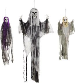 HOMCOM Wiszące Duchy-Szkielety, Zestaw 3 szt., Dekoracja na Halloween, Regulowane Ramiona, 150cm