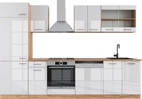 Aneks kuchenny biały wysoki połysk/złoty dąb power 300x60x81.6 r-line