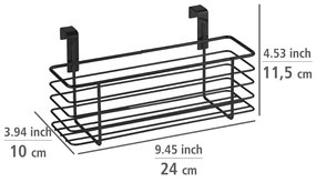 Czarny metalowy koszyk wiszący na drzwiczki kuchenne Wenko Slim, 24x10 cm