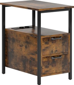 HOMCOM Stolik pomocniczy ze stacją ładowania, portami USB, gniazdkami, 2 szufladami i półką do salonu, sypialni