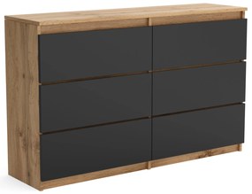 Duża komoda 6 SZUFLAD Szafka 120 cm ARIA Dąb Wotan/Czarny